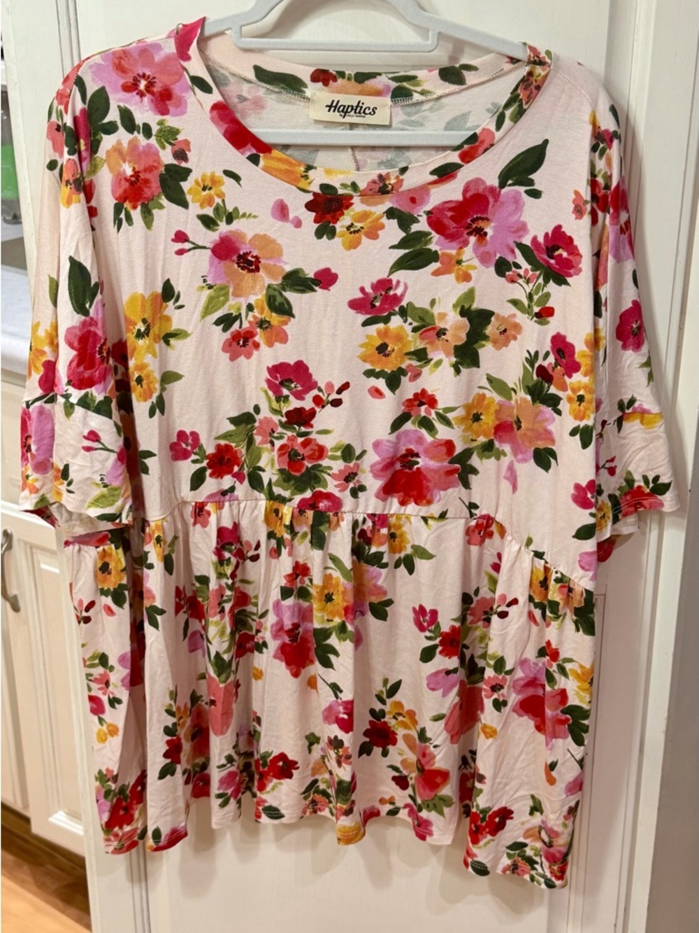 Haptics Cream Floral Peplum Tunic - Pink & Yellow Bloom
